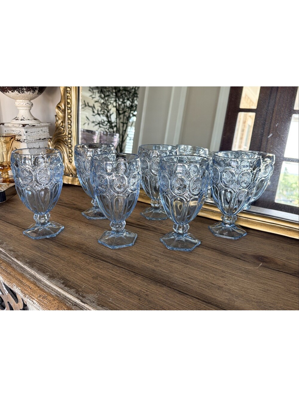 Fostoria Moonstone Cameo Light Blue Water Iced Tea Goblets 6.5" Set of 6